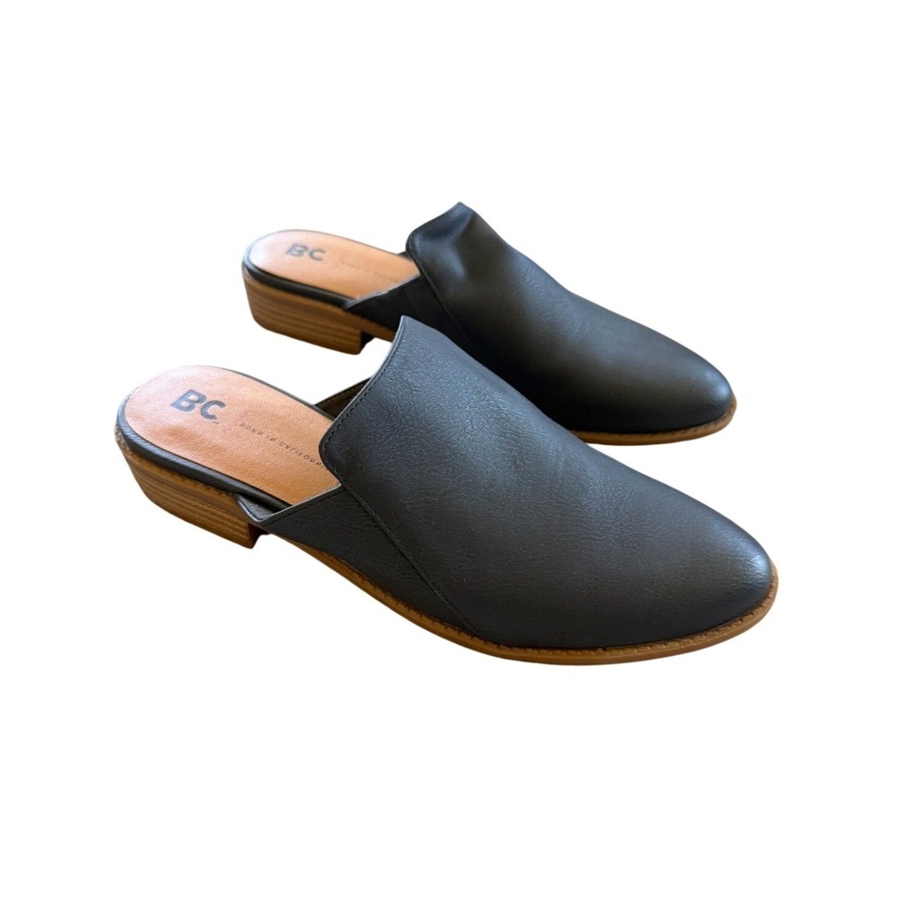 BC Born in California Black Vegan Leather Mules Size 6 Minimalist Quiet Luxury
